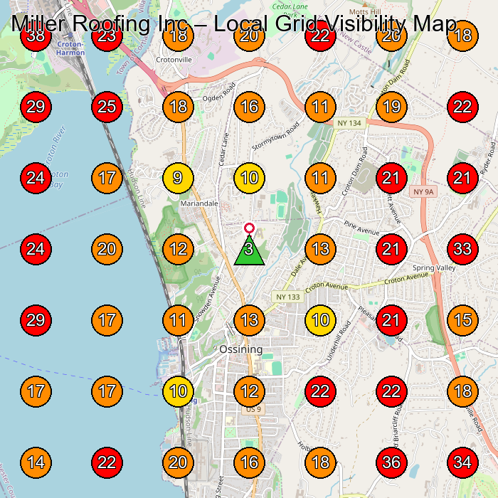 Miller Roofing Inc GeoGrid visibility map for Roofing Contractor in Croton-On-Hudson